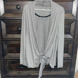 Women’s a.n.a Long Sleeve Shirt - Black & White Stripes, Size M